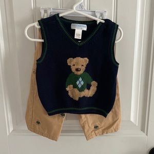 Janie & Jack teddy bear baby outfit boy 6-12 months- Vest & Pants bear detail